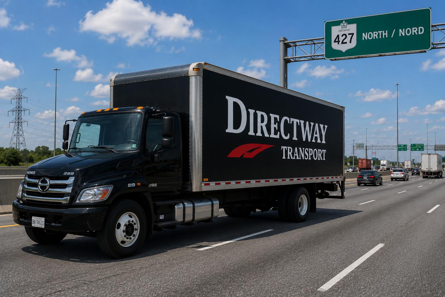 DirectWay Transport black truck on Hwy 427, Brampton Ontario